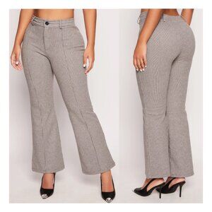 Rainbow Gray Houndstooth Office Wide Leg Boot Cut High Waisted Pants Size L NWT